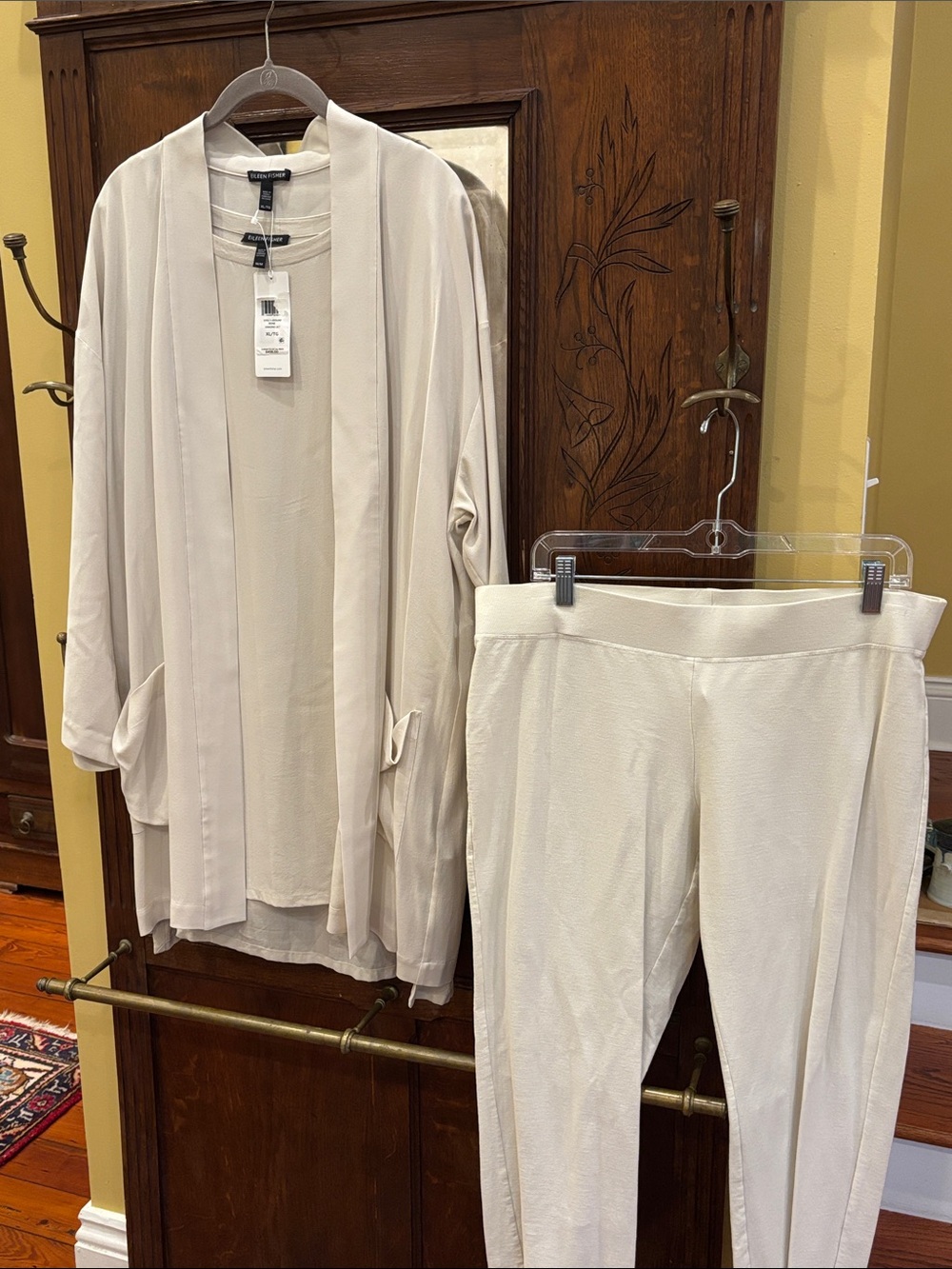 Eileen Fisher Soft Cream Open Jacket, tunic top, and Matching Pull-On Pants